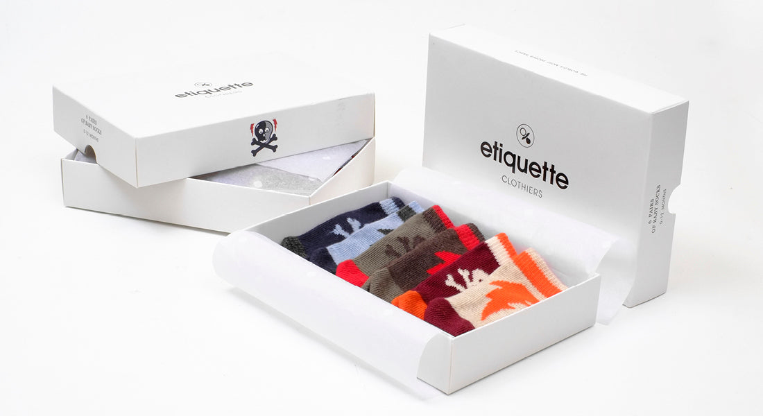Colorful baby socks gifts & vividly patterned baby socks gift boxes by Etiquette Clothiers