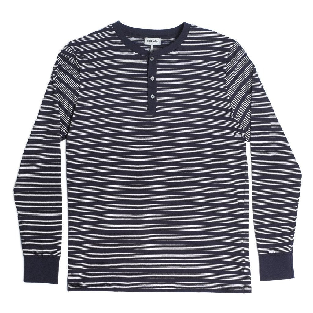 Mens Loungewear - Men's George Henley Crewneck Long Sleeve - Blue⎪Etiquette Clothiers