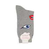 Womens Socks - Etiquette x Yazbukey Lips & Eyes Socks - Grey⎪Etiquette Clothiers