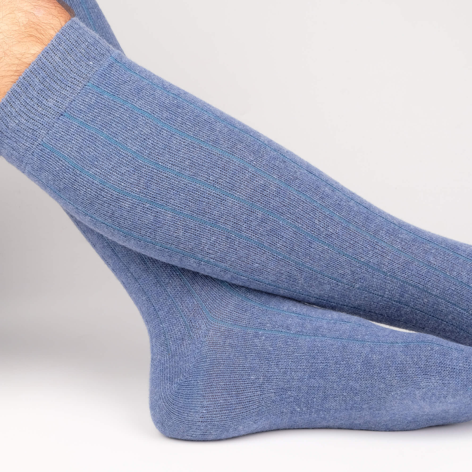 Mens Socks - Cashmere Knee High Ribbed Men's Socks - Blue⎪Etiquette Clothiers