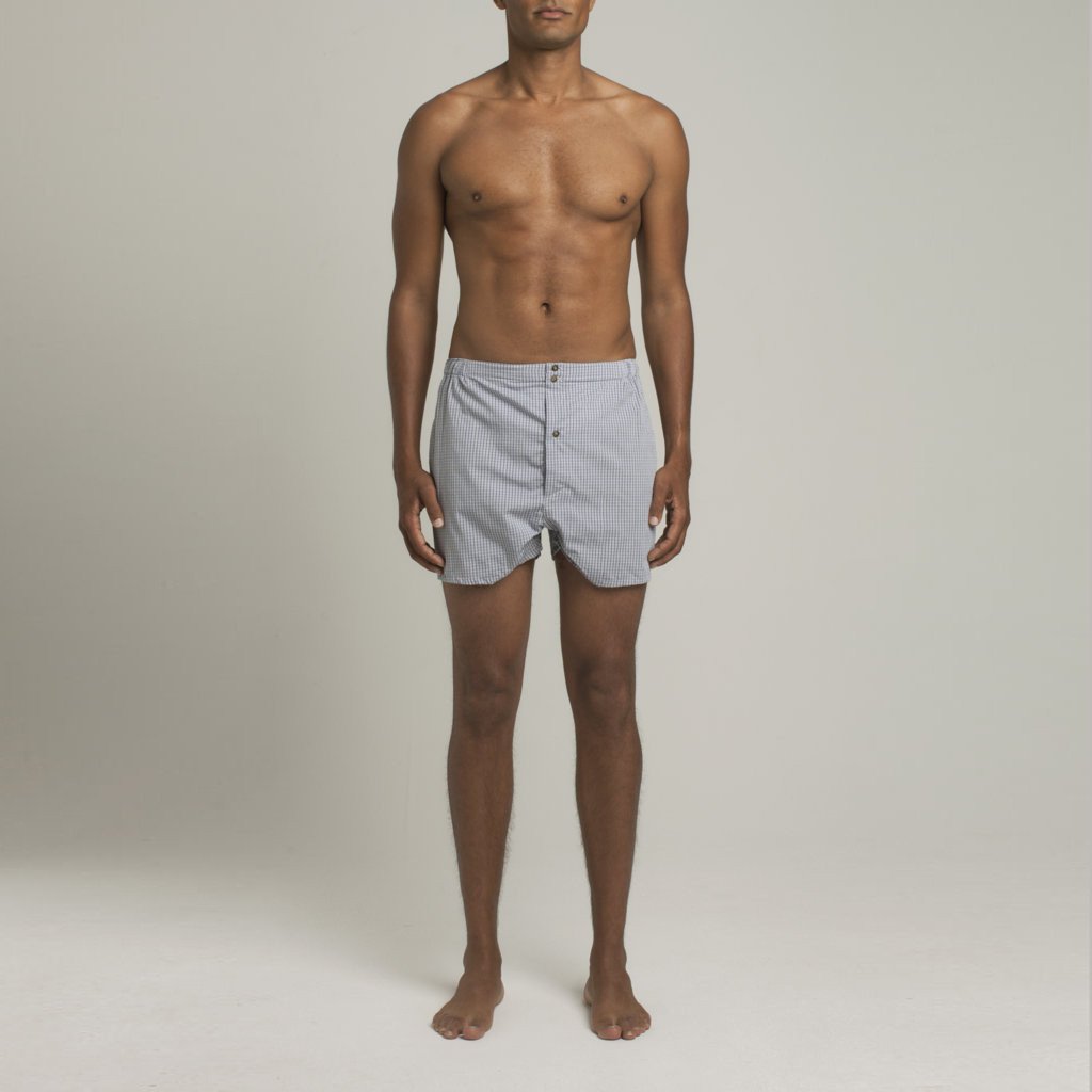 Mens Underwear - Men's Boxer Shorts Checker - Navy Grey⎪Etiquette Clothiers