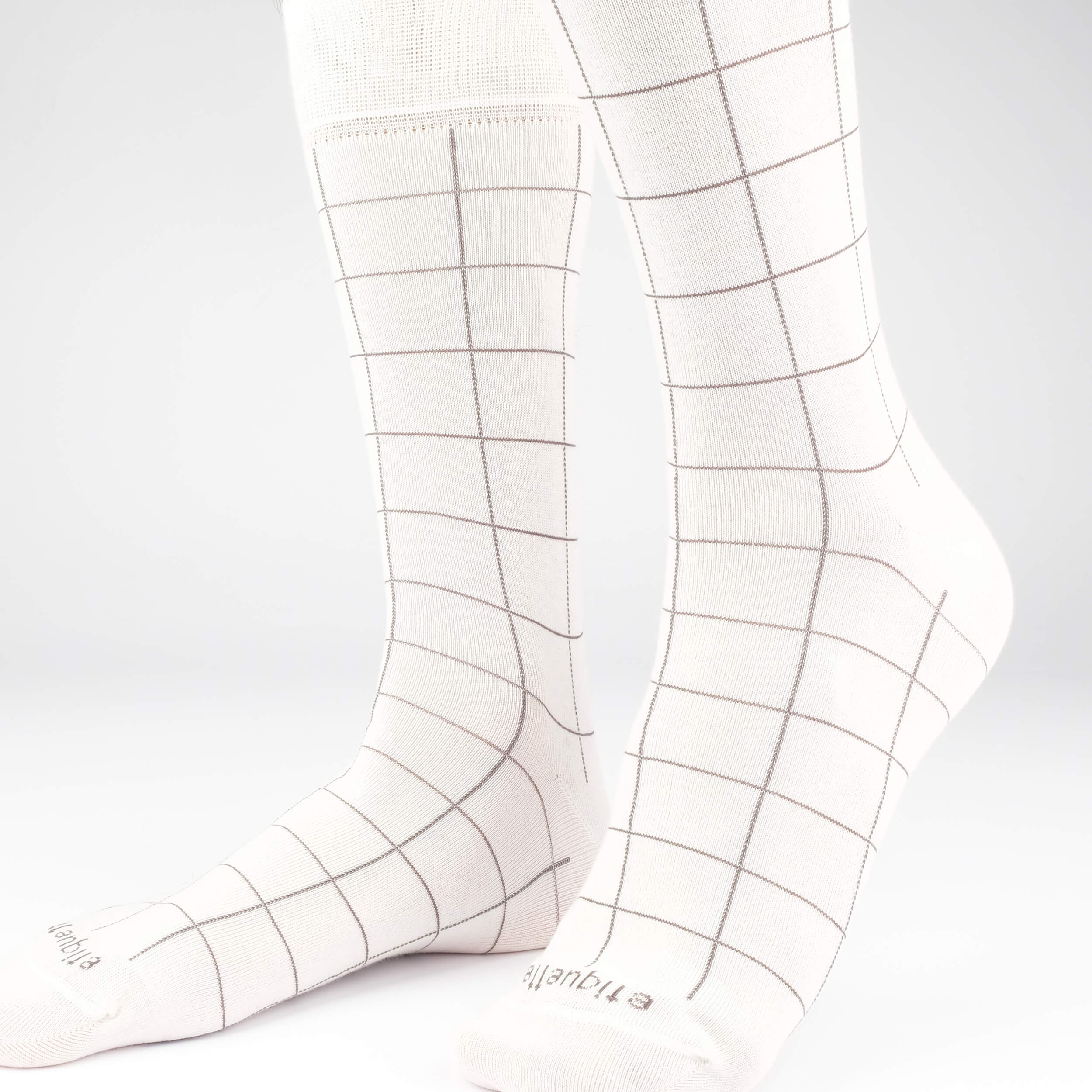 Mens Socks - Windowpane Men's Socks - Ecru⎪Etiquette Clothiers