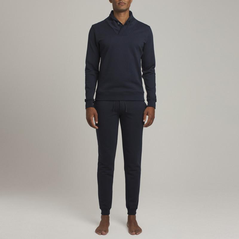 Mens Loungewear - Men's Hudson Loop Terry Shawl Slim Fit Sweater - Blue⎪Etiquette Clothiers
