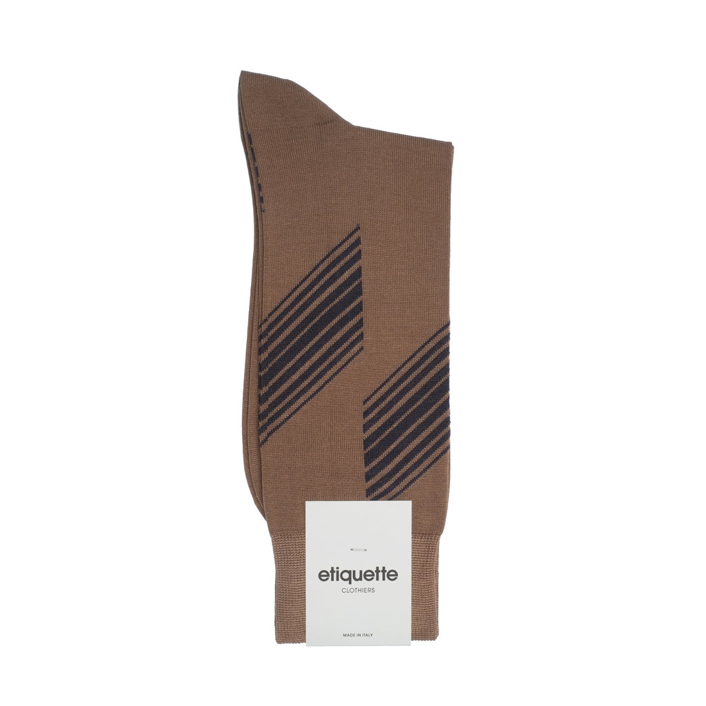 Mens Socks - Vented Stripes Men's Socks - Brown⎪Etiquette Clothiers