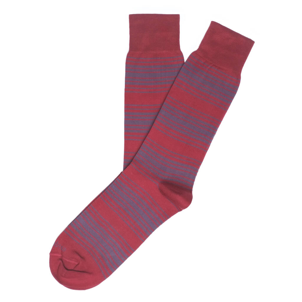 Mens Socks - Tokyo Stripes Men's Socks - Bordeaux⎪Etiquette Clothiers