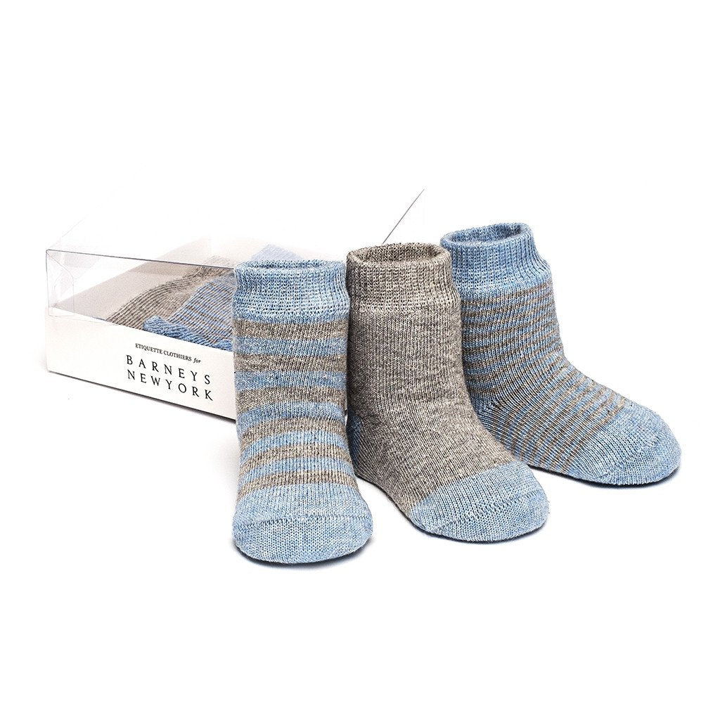 Baby Socks - Baby Boy Socks Gift Box - Heather Blue and Grey⎪Etiquette Clothiers